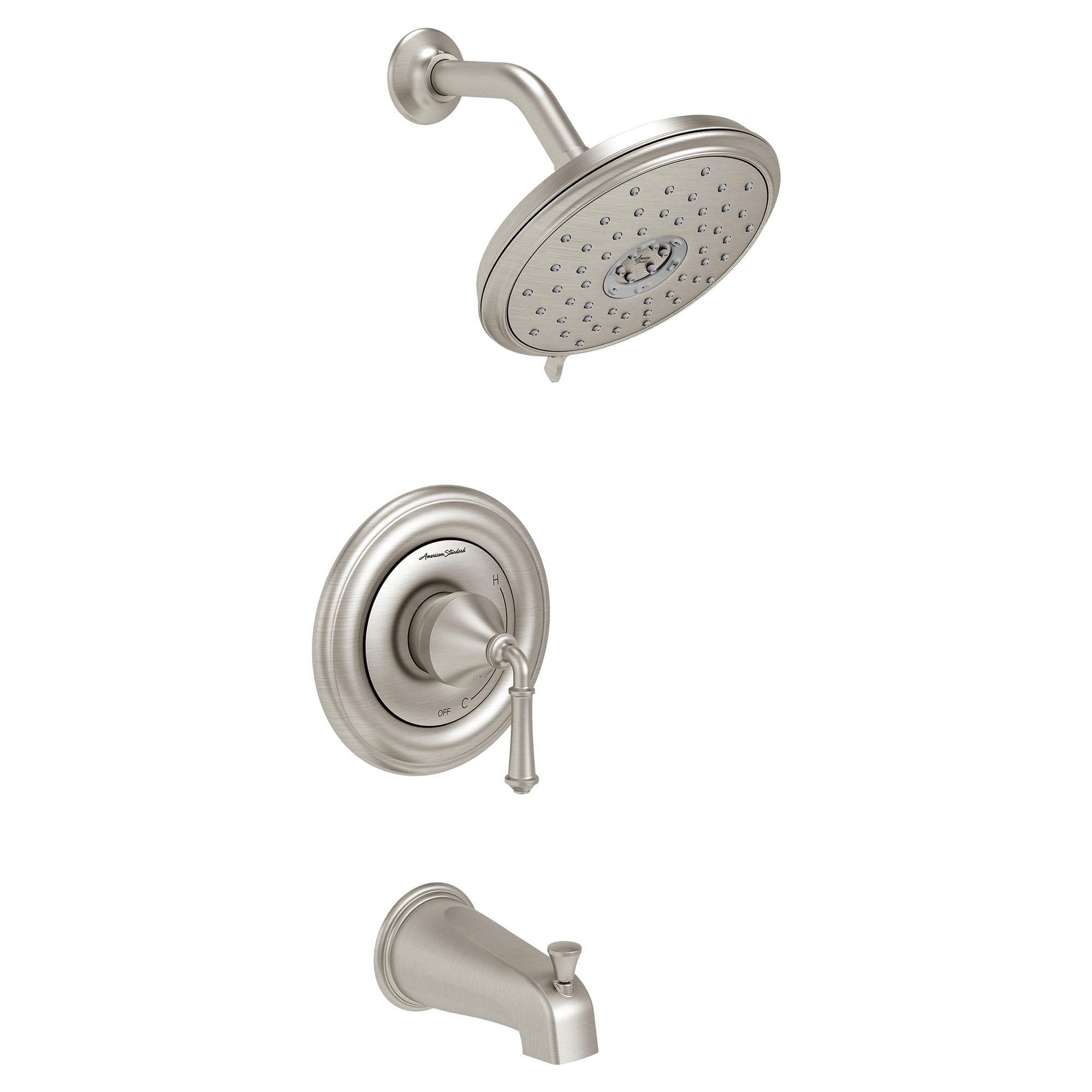 Portsmouth Round Tub and Shower Trim Kit with Water Saving Showerhead and Double Ceramic Pressure Balance Cartridge with Lever Handle   BRUSHED NICKEL